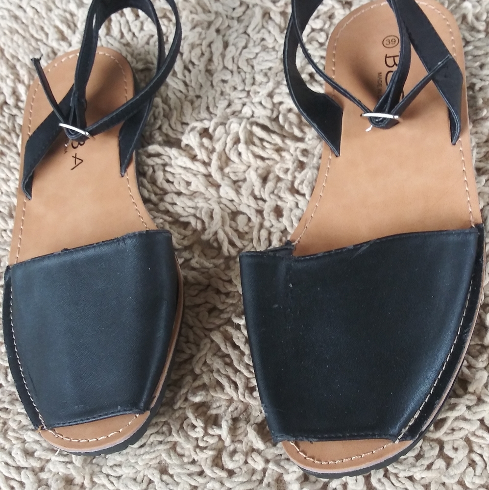 Beba Black and Tan Sandal with Adjustable Strap